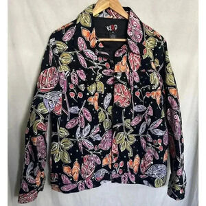 Vintage Sequin Jacket Floral Black Denim 90s Stretch Cotton REDD Jeans Size 12